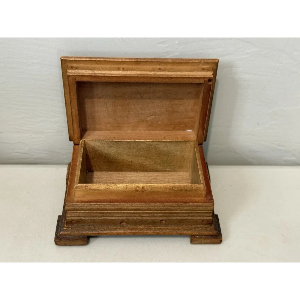 Antique German Warmbrunn Hand Carved Wood Trinket Jewelry Box Black Forest Style